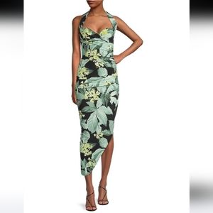 Norma Kamali cayla asymmetric draped floral dress gown